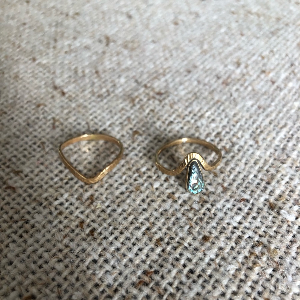 2 Lissa Bowie brass stacking rings with abalone stone